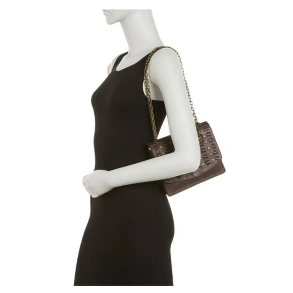 NWT FRYE Jade Leather Studded Weave Trim Chain Srtap Shoulder Bag - Picture 3 of 11